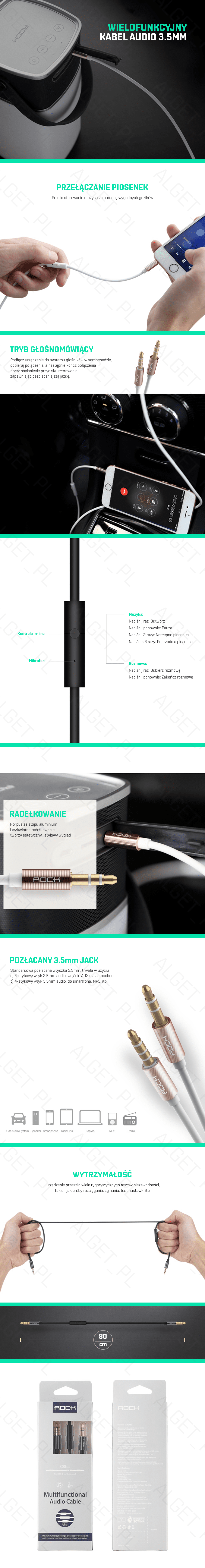 Kabel ROCK Audio mini-JACK 3,5mm Wtyk AUX Mikrofon