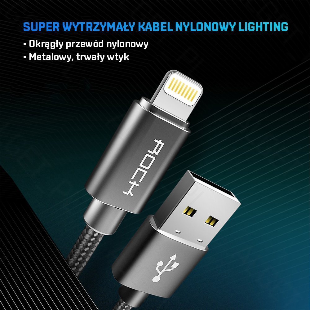 Kabel USB ROCK Lightning Nylonowy do iPhone 100 cm
